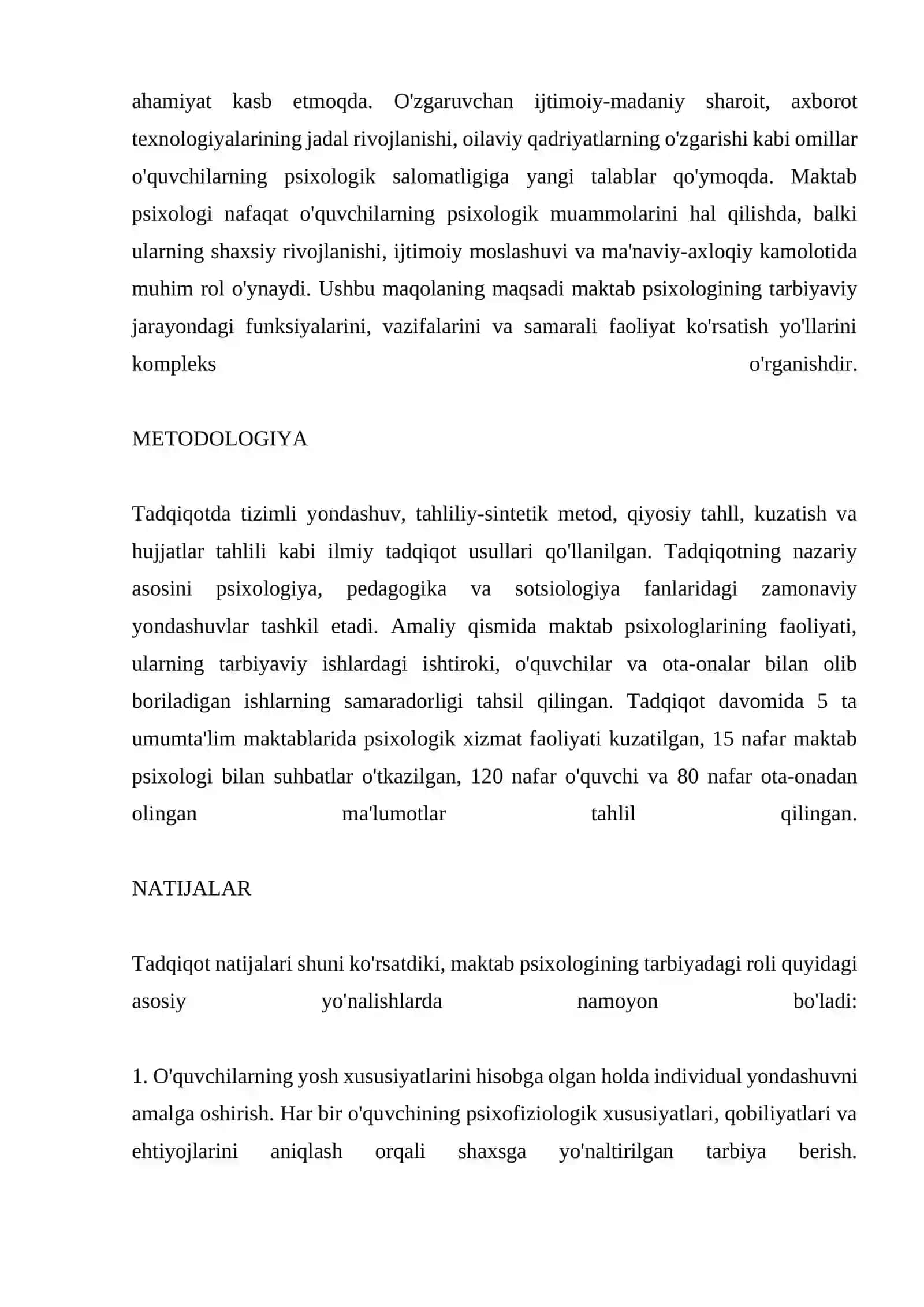 MAKTAB PSIXOLOGINING TARBIYADAGI RO'LI 2