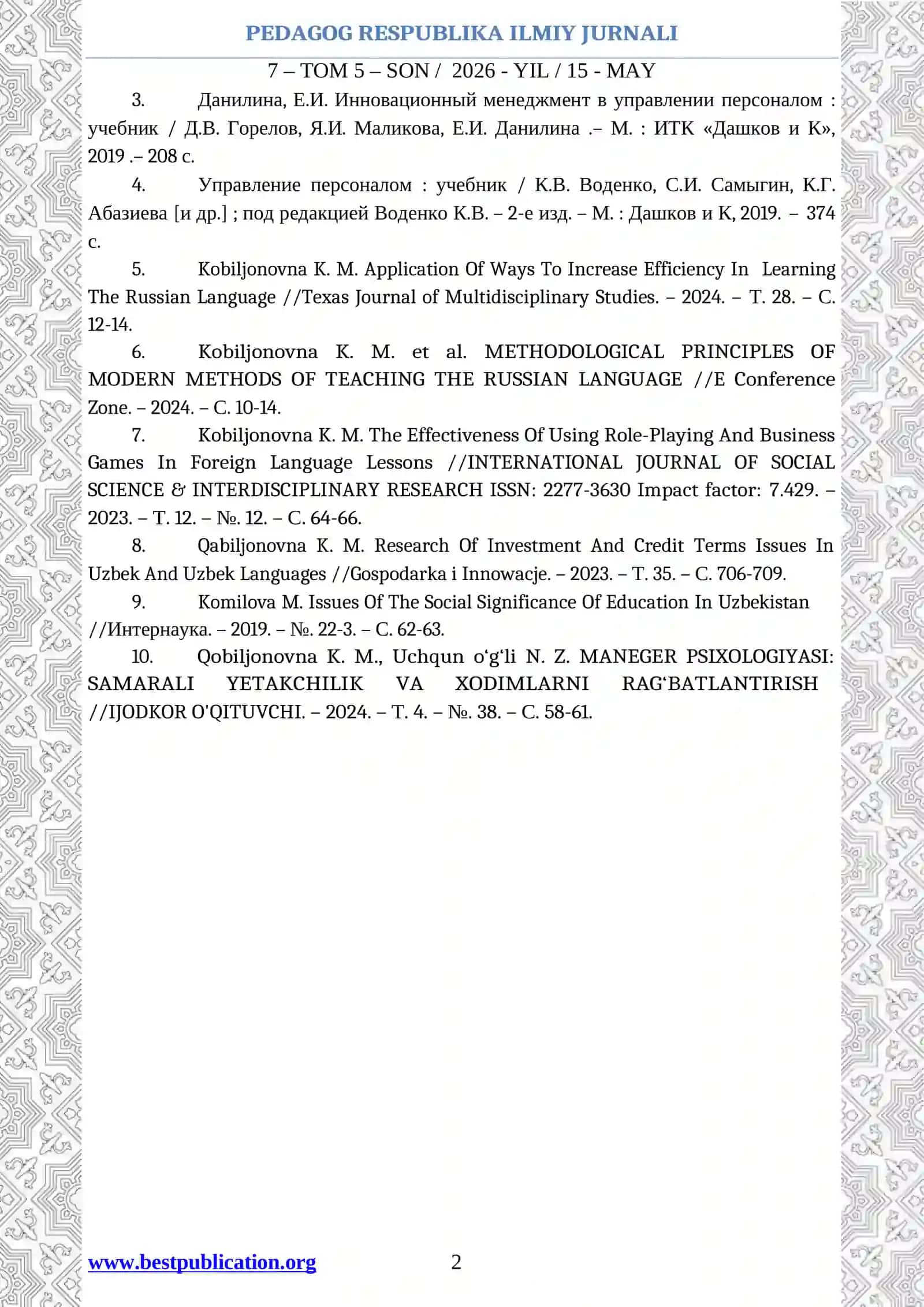 PEDAGOG RESPUBLIKA ILMIY JURNALI 2