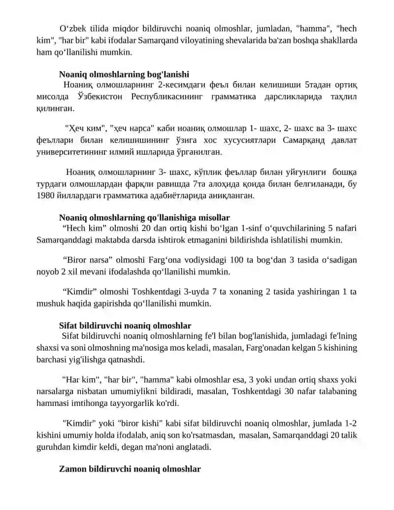 Bo'lishsizlik olmoshining grammatik xususiyatlari 2