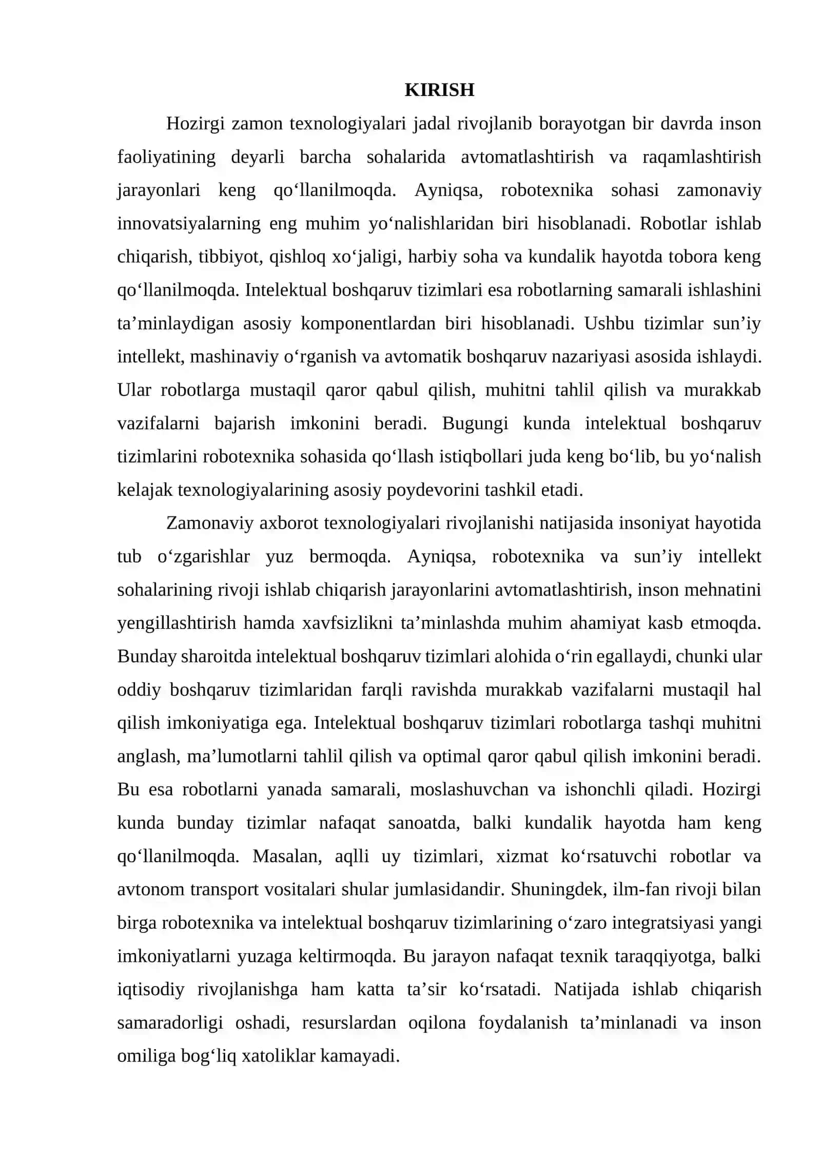 Intelektual boshqaruv tizimlarini robotexnika yo‘nalishida qo‘llash istiqbollari 2