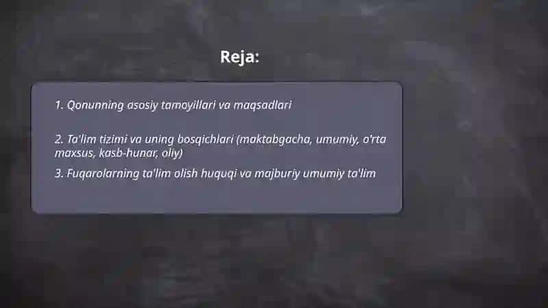Oʻzbekiston Respublikasining "taʼlim toʻgʻrisida" gi qonuni 2