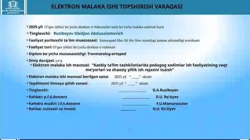 Kasbiy ta’lim tashkilotlarida pedagog xodimlar ish faoliyatining vaqt  me’yorlari va shaxsiy yillik ish rejasini tuzish 2