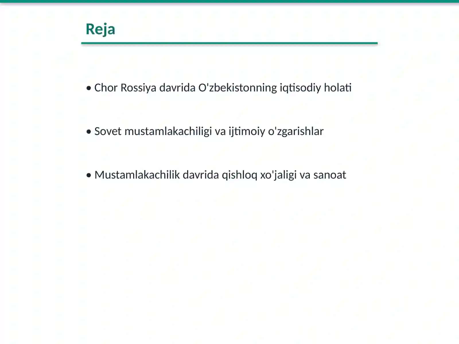 O'zbekistonning ijtimoiy-iqtisodiy ahvoli: "Istibdoddan- Istiqlolgacha" Tohirjonova Oydin 2
