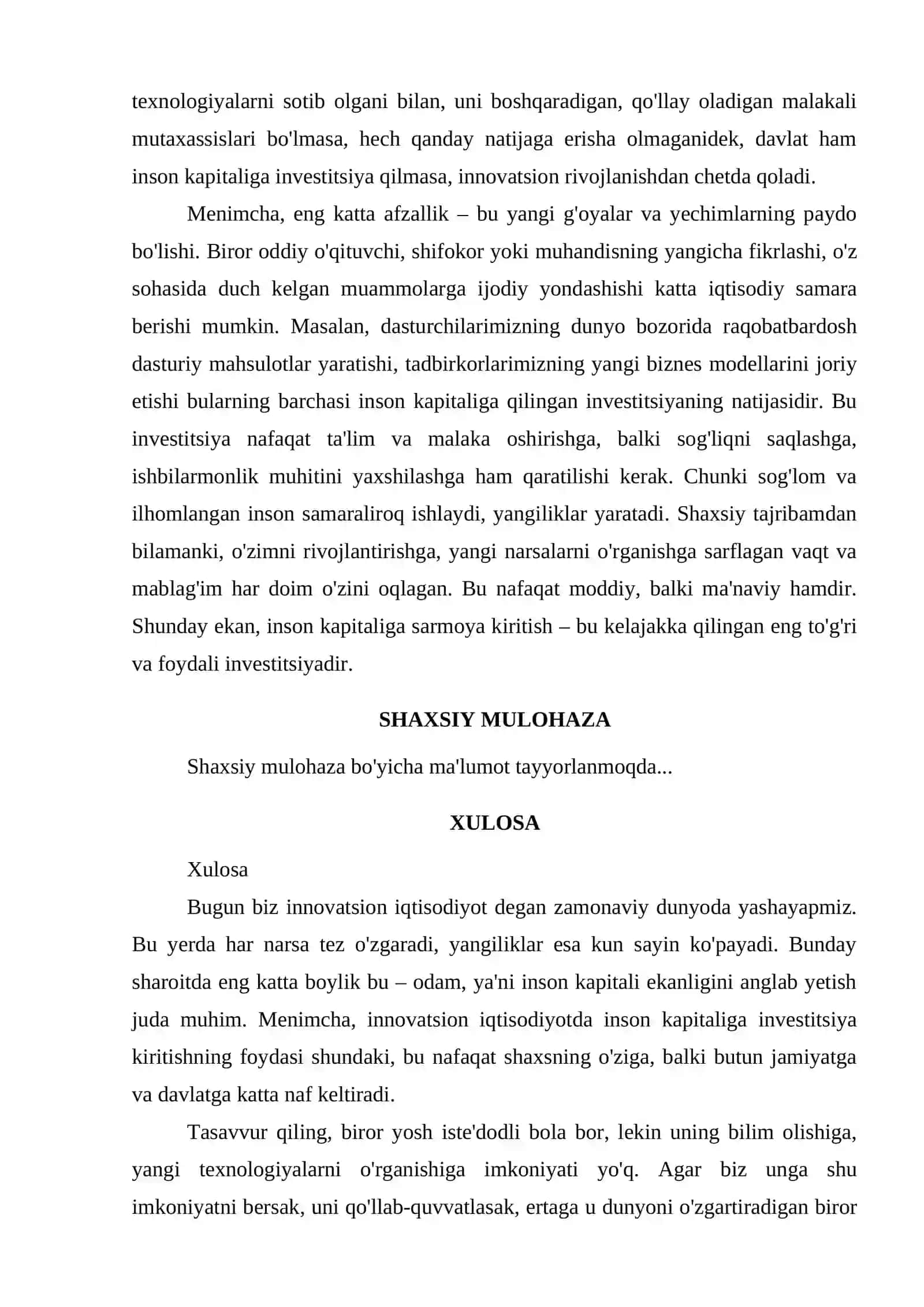 INNOVATSION IQTISODIYOTDA INSON KAPITALIGA INVESTITSIYA KIRITISHNING AFZALLIKLARI 2