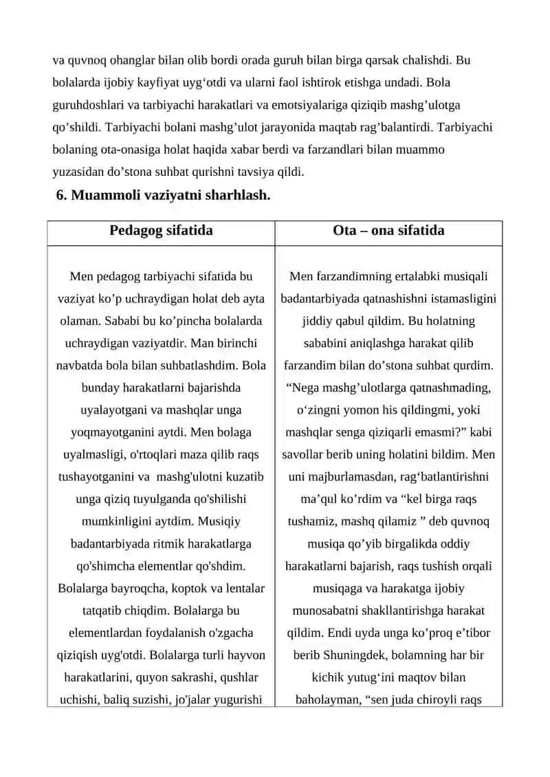 Muammoli vaziyat va javoblar blankasi. 2