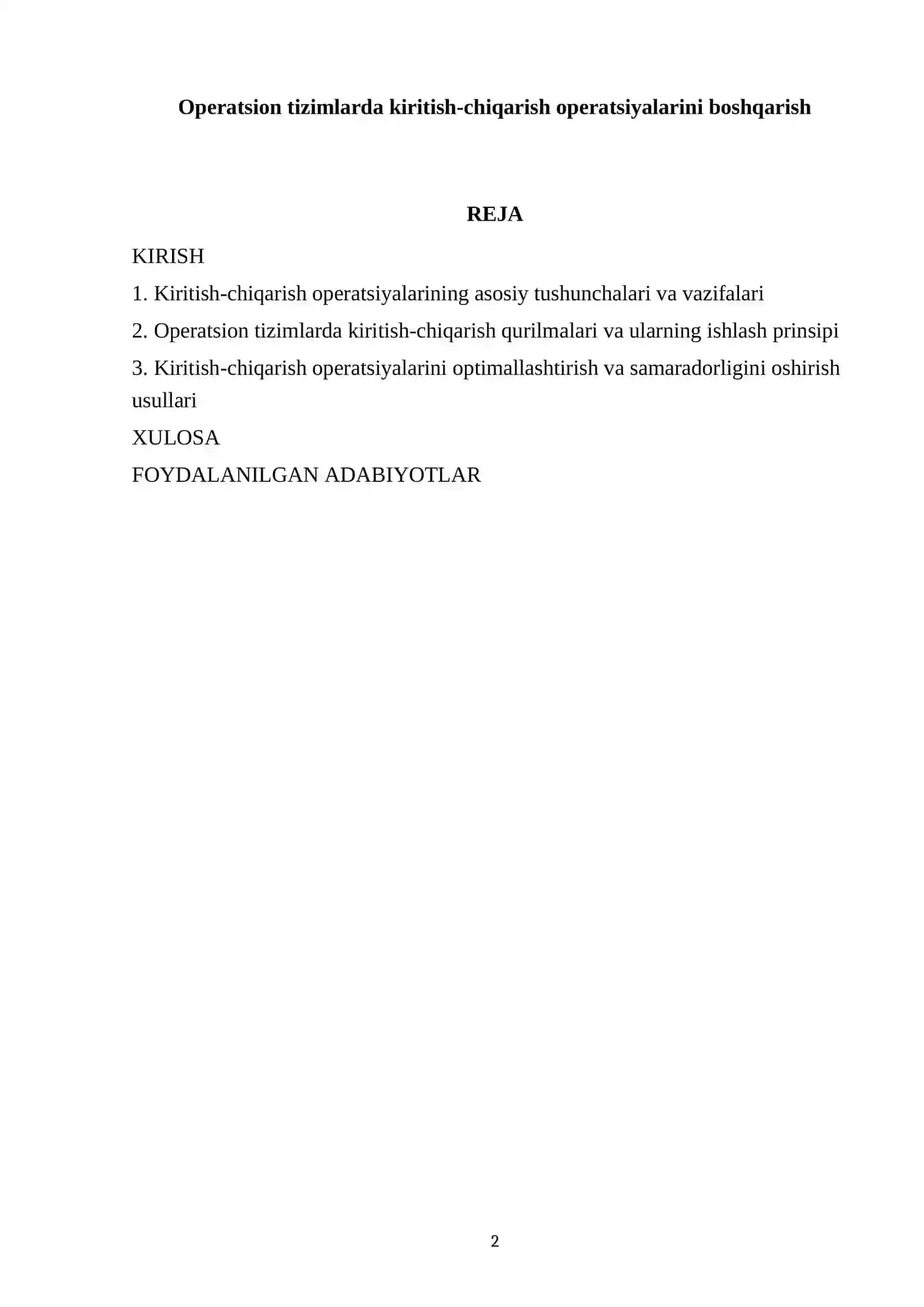 Operatsion tizimlarda kiritish-chiqarish operatsiyalarini boshqarish 2