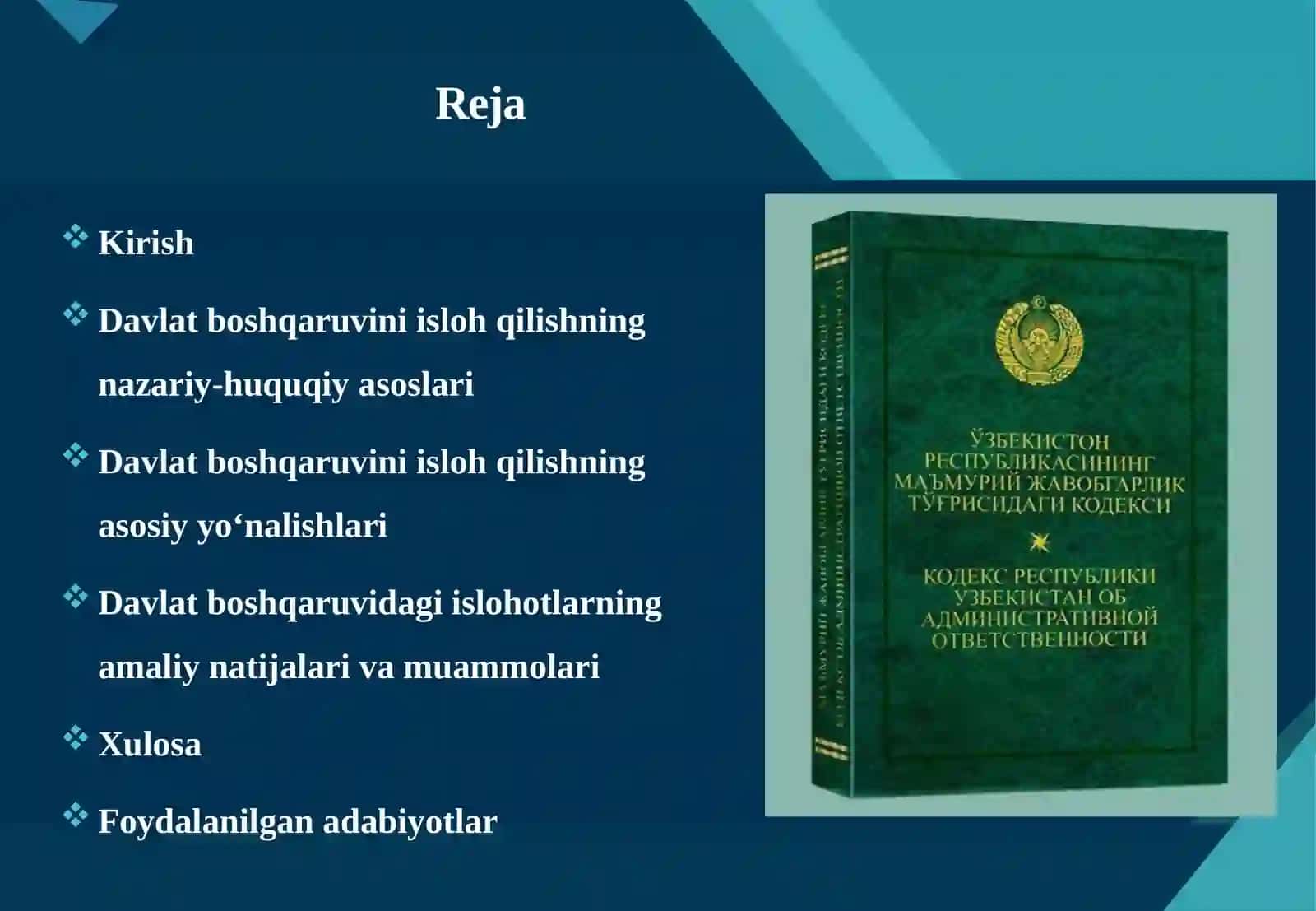 Davlat boshqaruvini isloh qilish yo’nalishlari 2