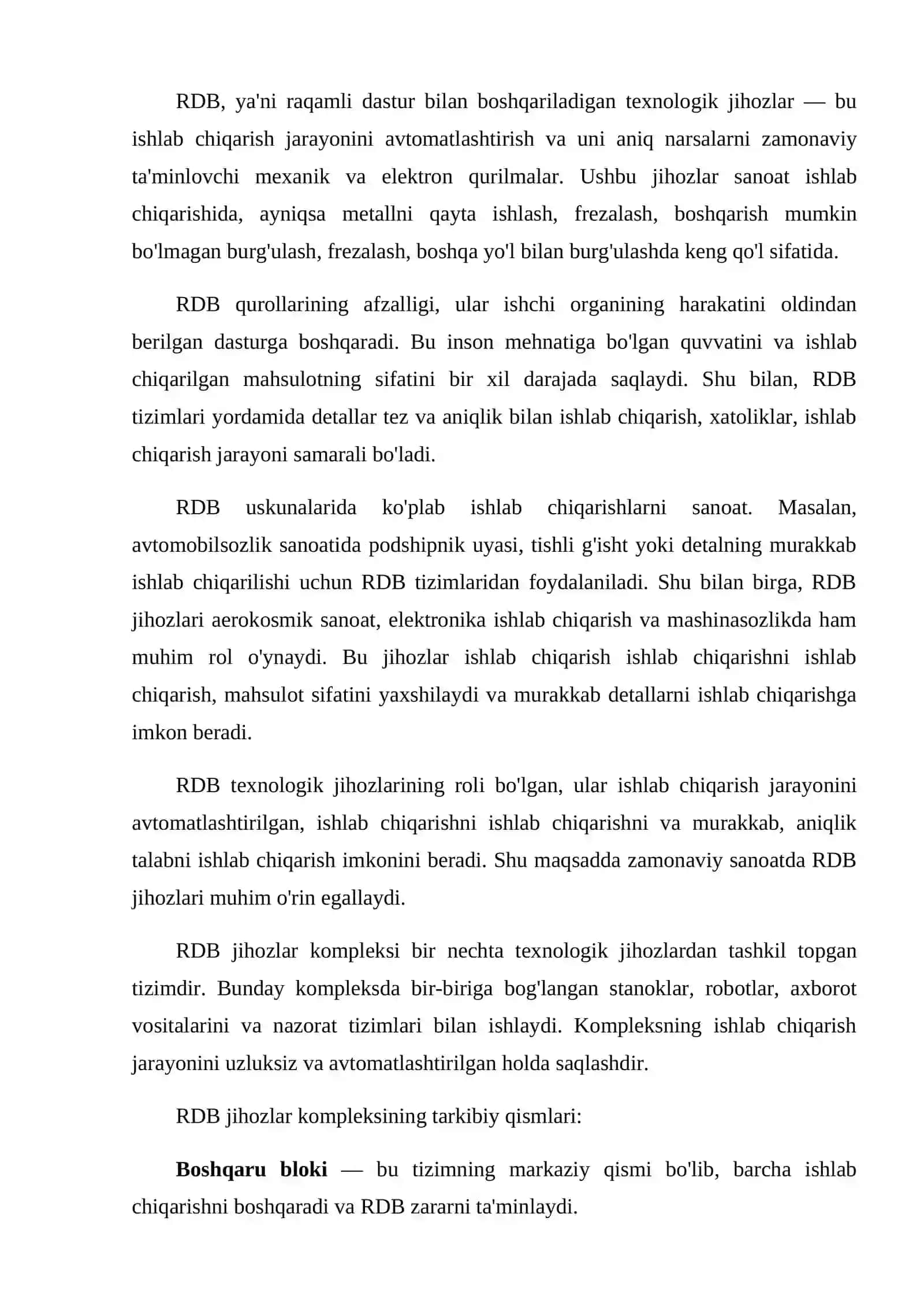 RDB texnologiya uskunalari va ishchi sanoatdagi 2
