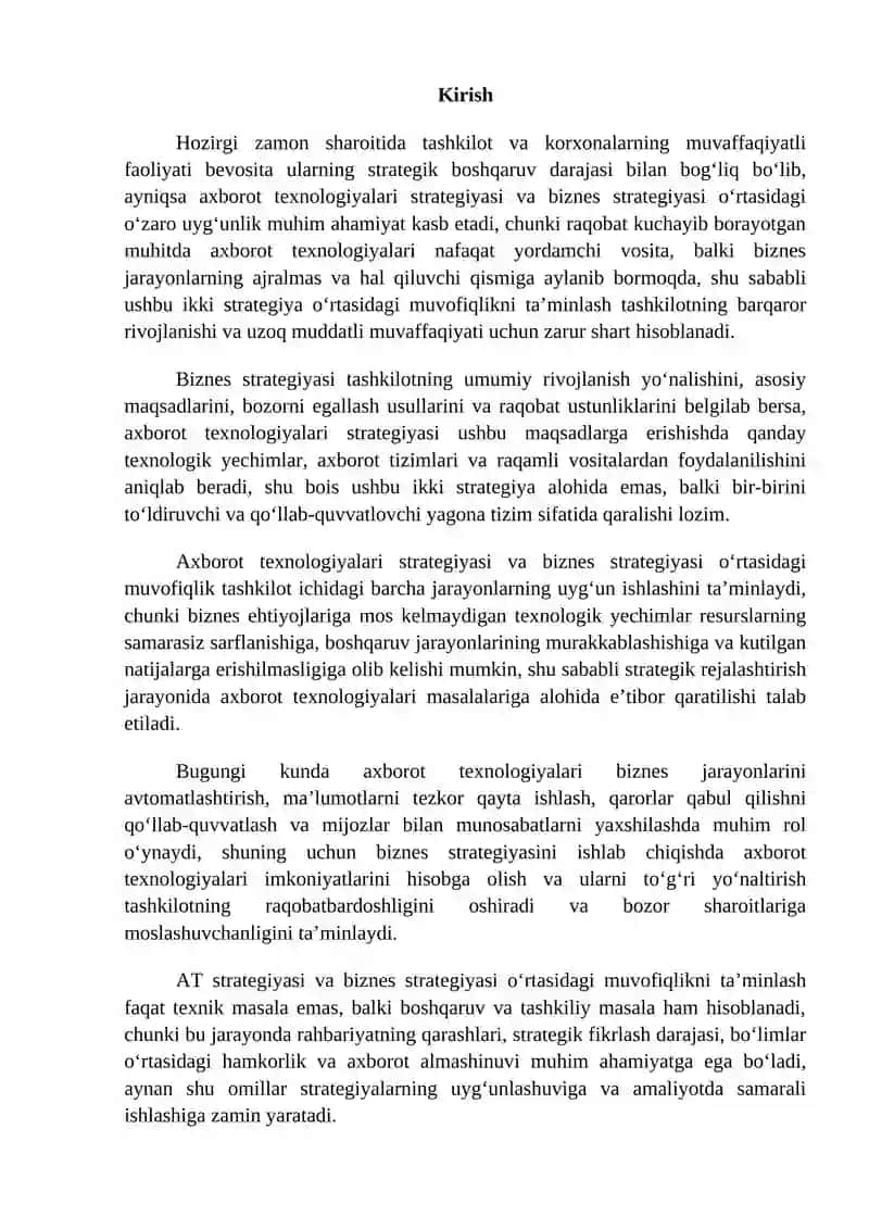 AT strategiyasi va biznes strategiyasi o’rtasidagi muvofiqlikni ta’minlash tamoyillari 2
