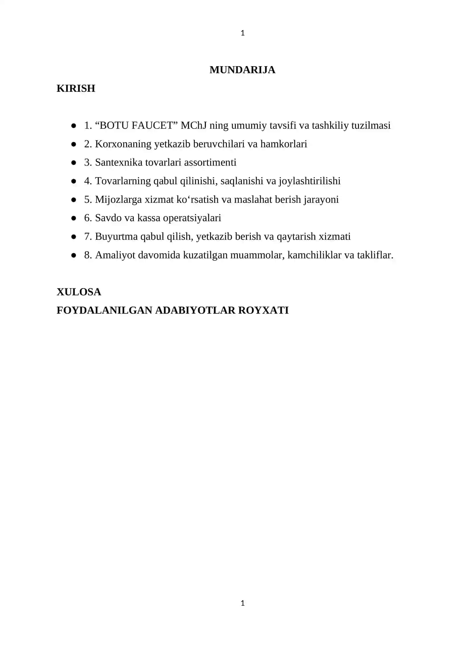 Santexnika do'konida AMALIYOT HISOBOTI 2