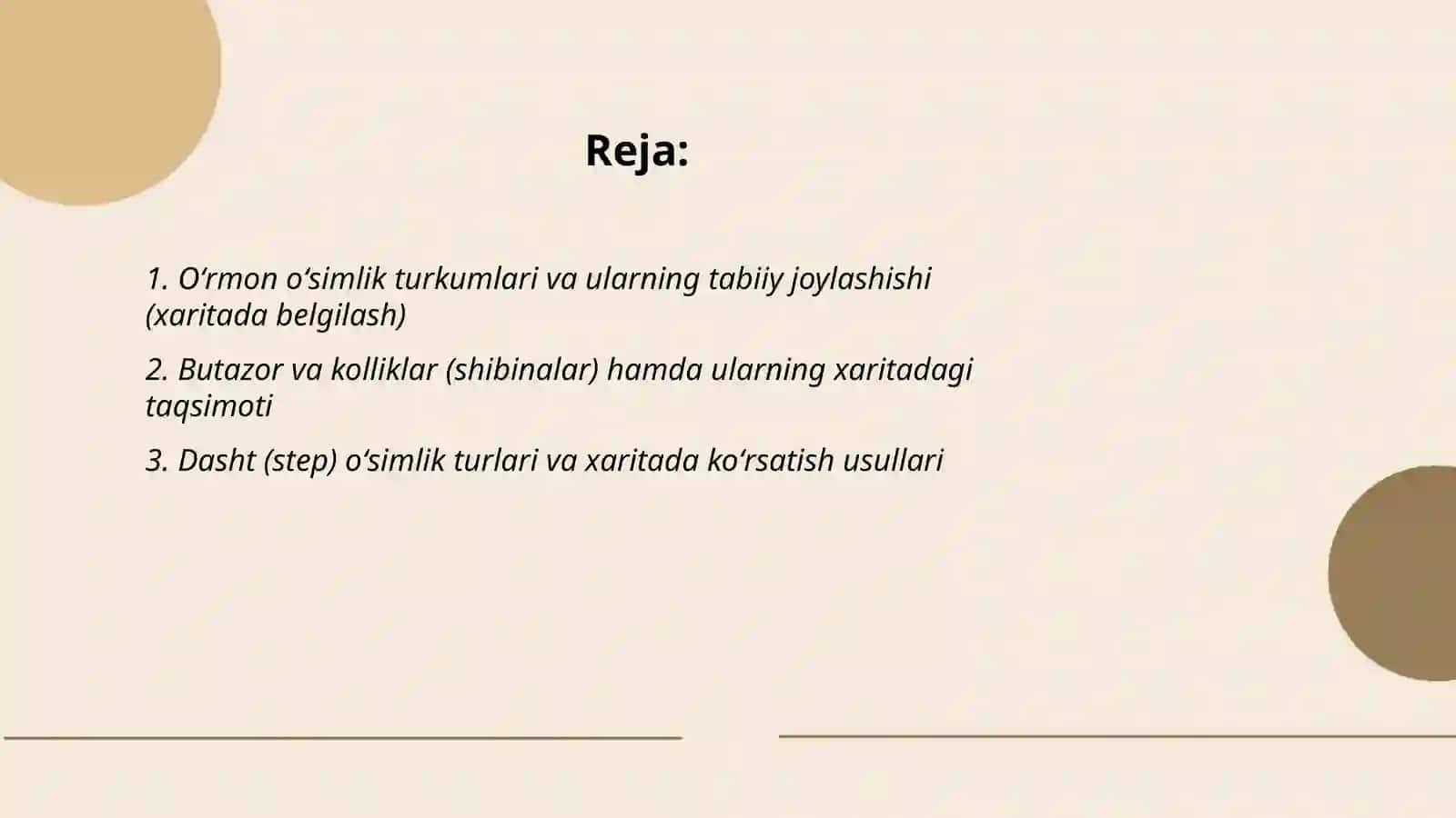 Oʻsimlik turkumlari va ularning tabiiy joylashishlari(xaritada belgilash) 2