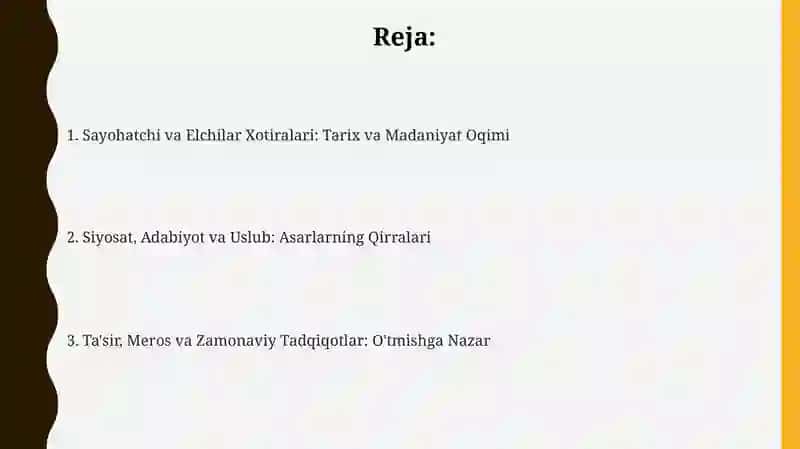 Sayohatchi va elchilarning esdaliklari zaruriy sifatida 2