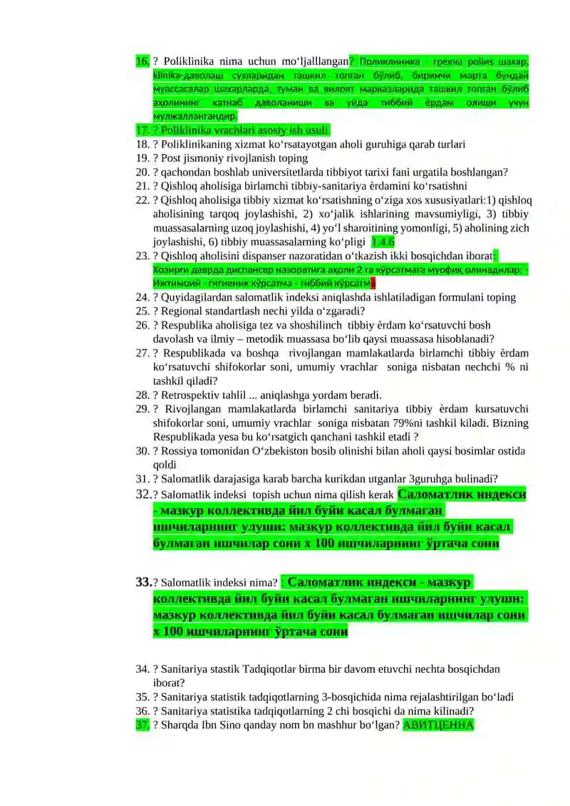 Umumiy vrachlik amaliyoti va tibbiy statistika bo'yicha savol-javoblar 2