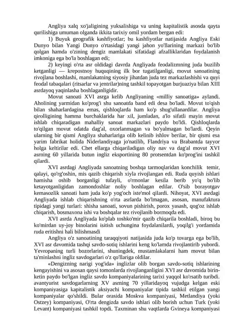 XVI-XVII asr birinchi yarmida Angliya 2