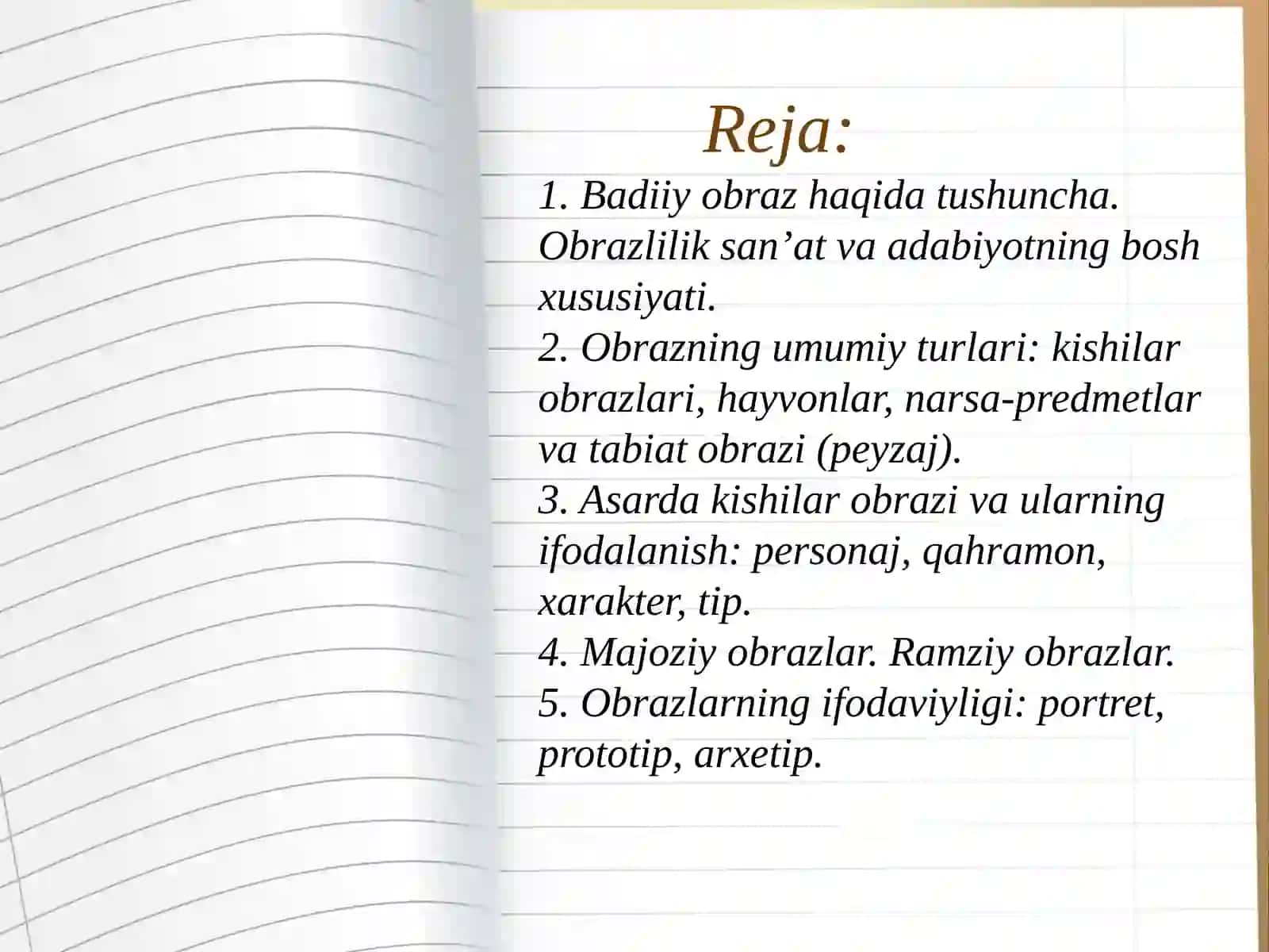 Badiiy obraz turlari. Adabiyotda inson konsepsiyasi 2