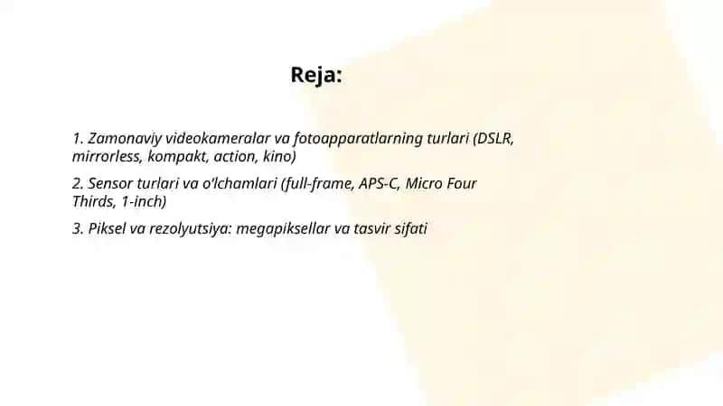 Zamonaviy tasvirga olish qurilmalari.Videokameralar va fotoapparatlar 2