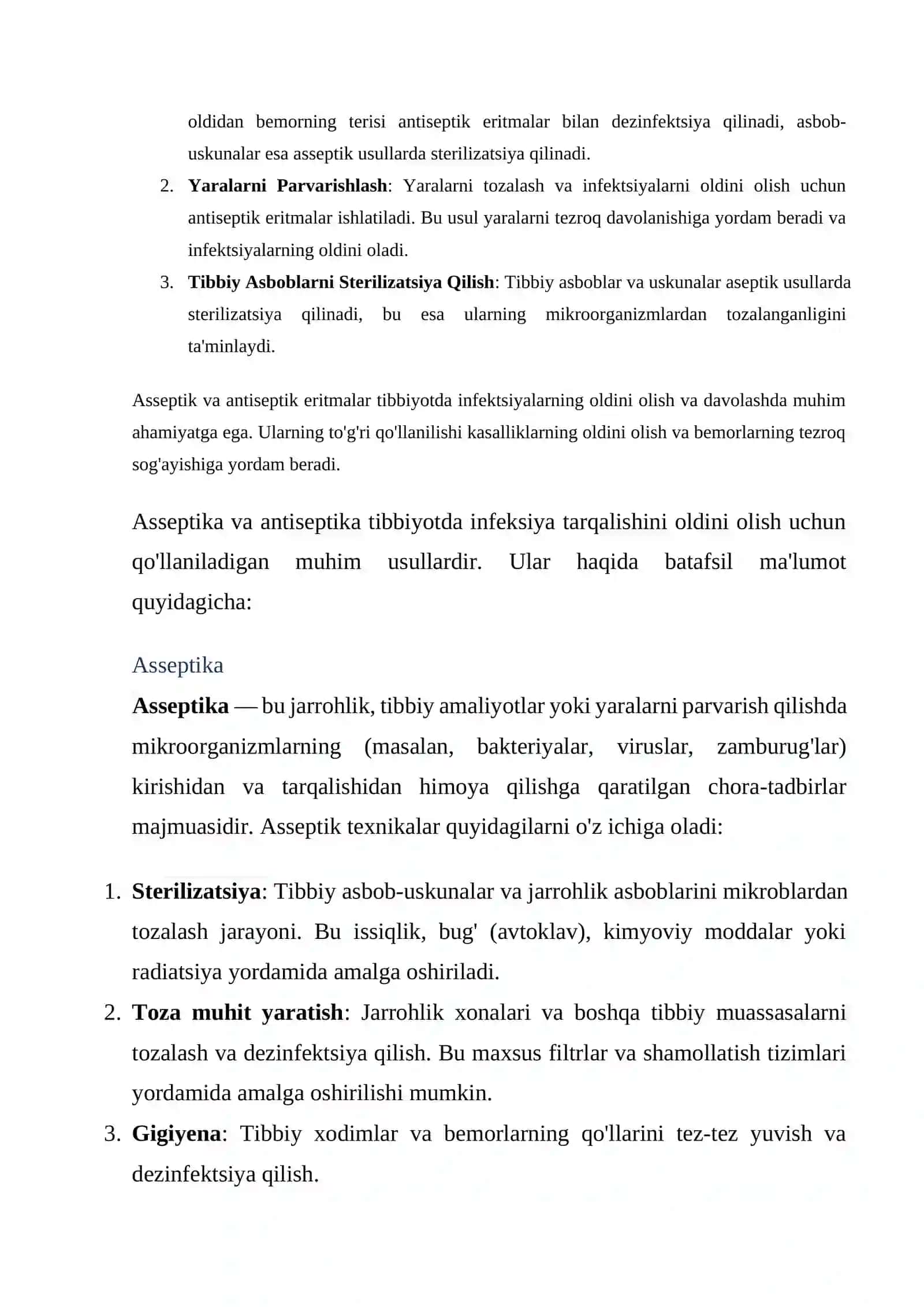 Asseptik va antiseptik eritmalar haqida 2