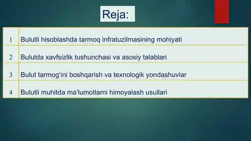 Bulutda tarmoq va xavfsizlik 2