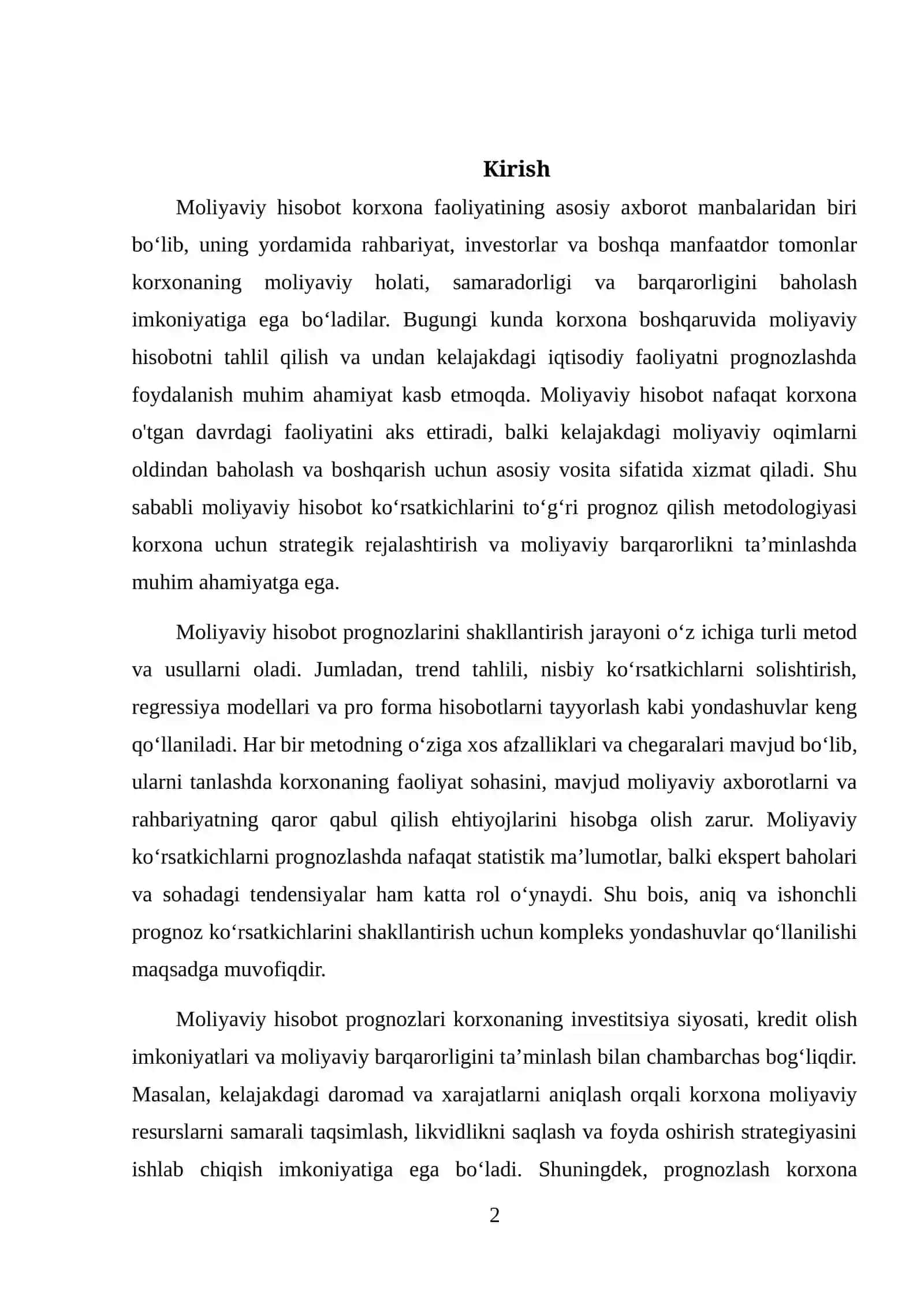 MOLIYAVIY HISOBOTDA PROGNOZ KO‘RSATKICHLARINI SHAKLLANTIRISH METODOLOGIYASI 2