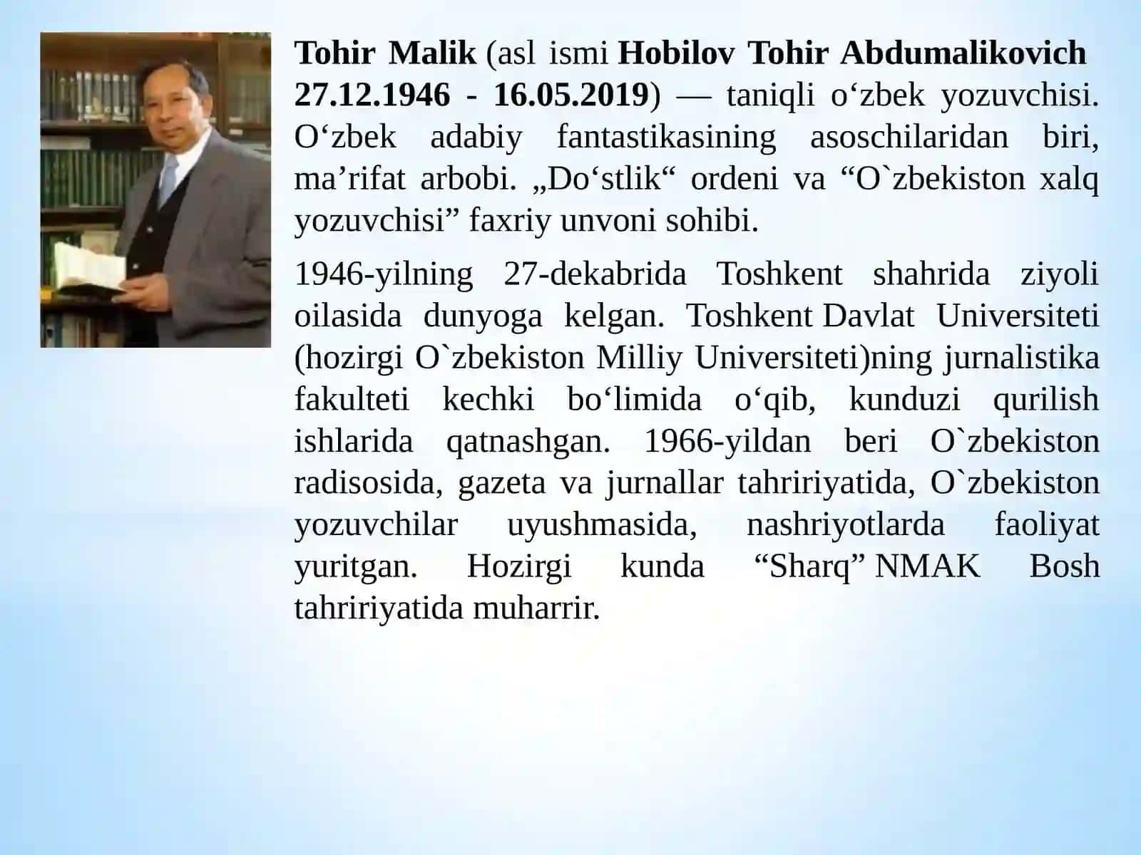 Tohir Malik va O'tkir Hoshimov asarlarini o'rganish 2