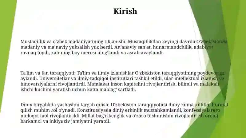 Mustaqillik Yillarida O'Zbekistondagi Ma'Naviy Va Madaniy Taraqqiyot 2