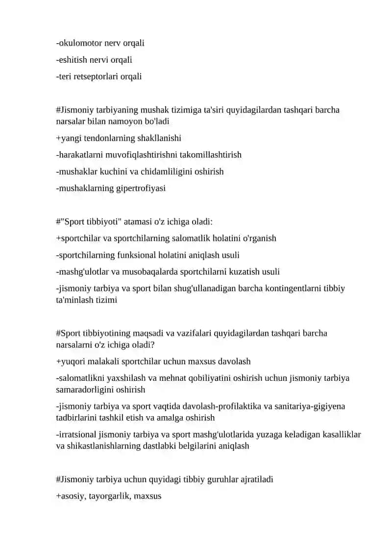 Davolash ishi fanidan 500 talik test, javoblari bilan 2