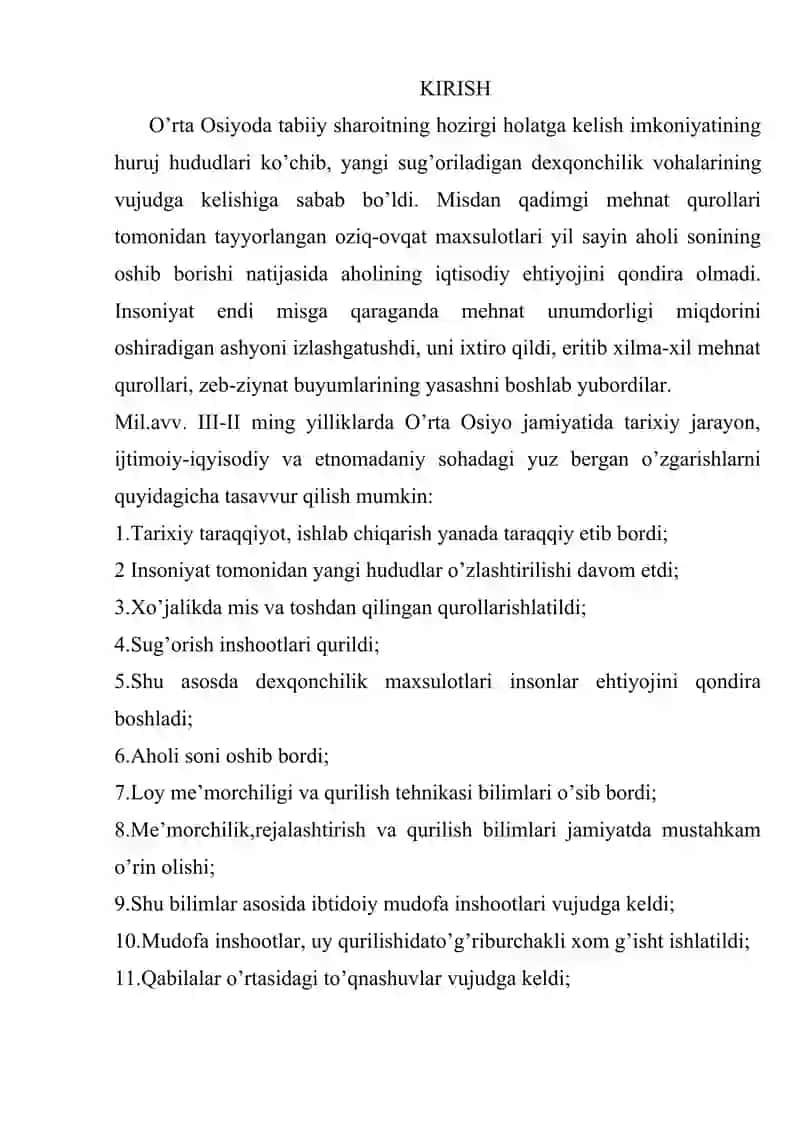 O'RTA OSIYODA BRONZA DAVRI IPTIDOIY MANZILGOHLARNI HUSUSIYATLARI 2