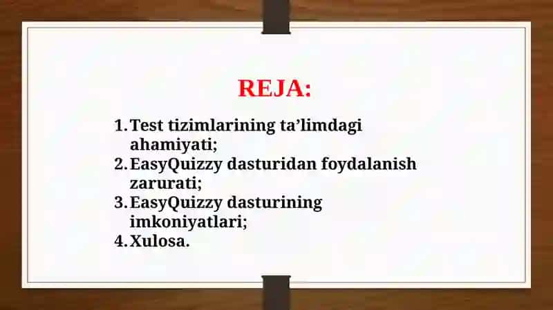 EasyQuizzy dasturlari va ularning imkoniyatlari (TAQDIMOT) 2