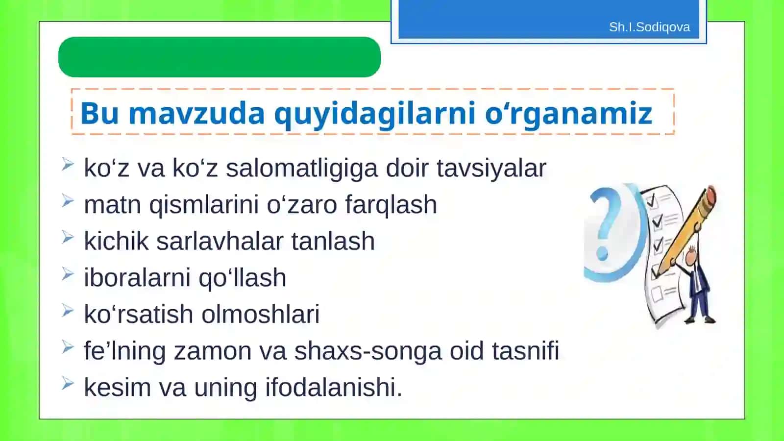 6-sinf Ona tili fani Tasviriy matn, Til birliklari mavzuda dars taqdimot 2