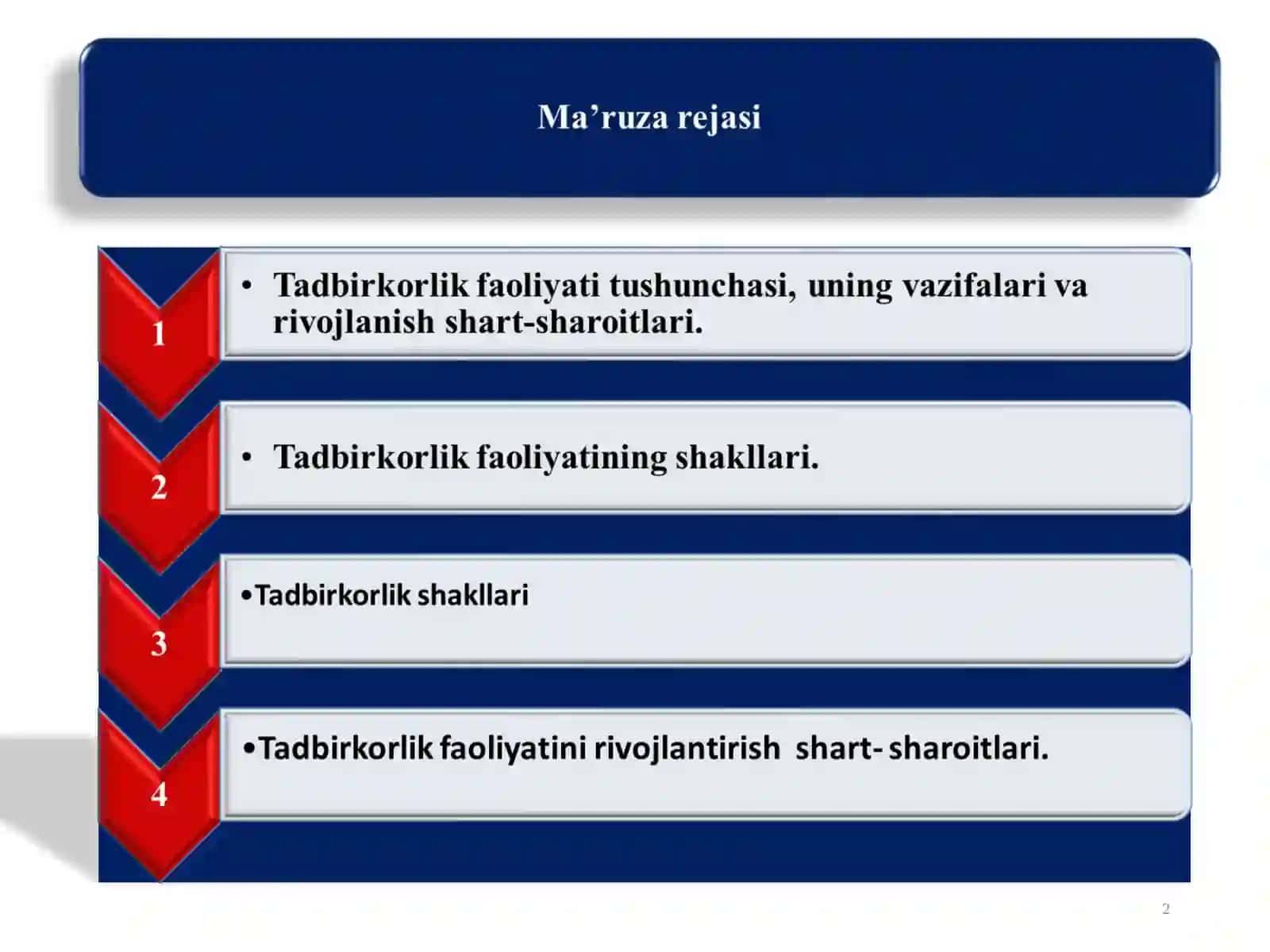 Tadbirkorlik faoliyati va uning shakllari 2