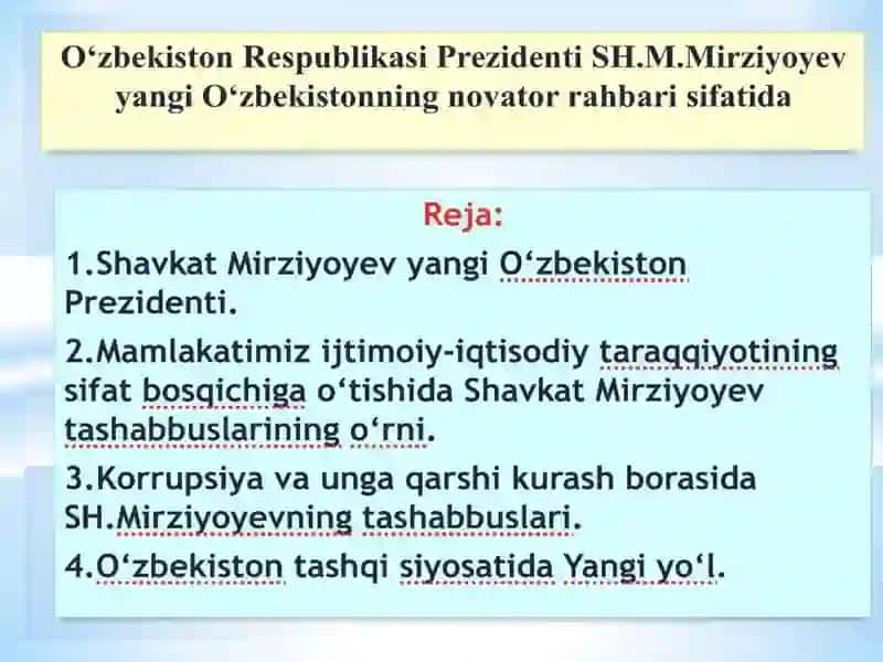 Shavkat Mirziyoyev novator rahbari 2