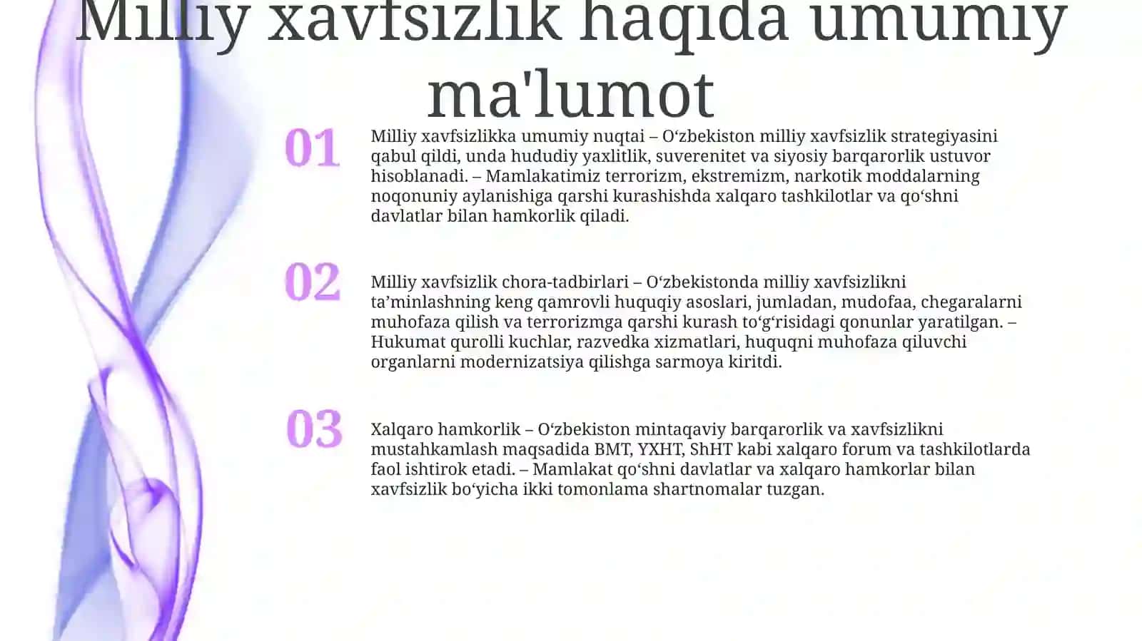 Milliy Xavfsizlikni TaʼMinlash Borasida Amalga Oshirilayotgan Ishlar 2