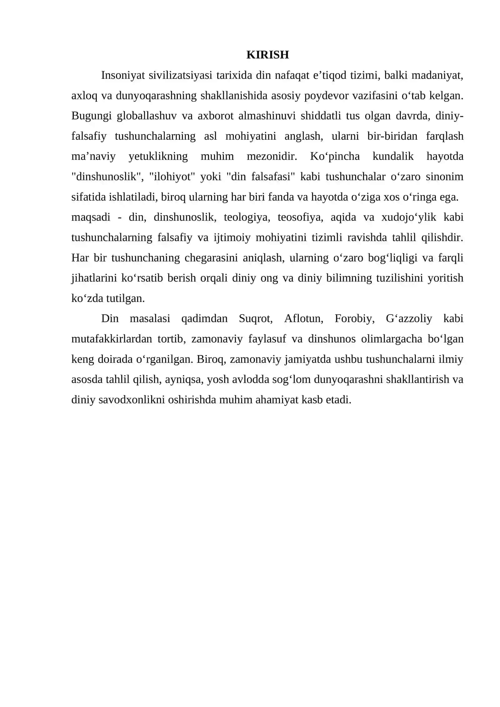 Din, dinshunoslik, din falsafasi, teologiya, teosofiya, xudojoʻylik, diniy eʼtiqod, aqida, ilohiyot tushunchalarining mohiyati 2