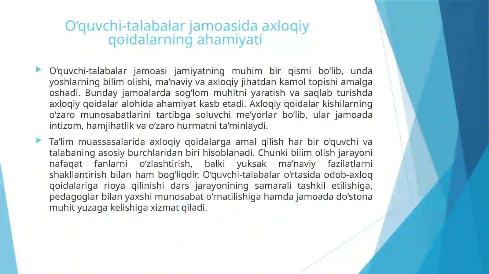 O'quvchi-talabalar jamolarida axloqiy qoidalarni ishlab chiqish 2