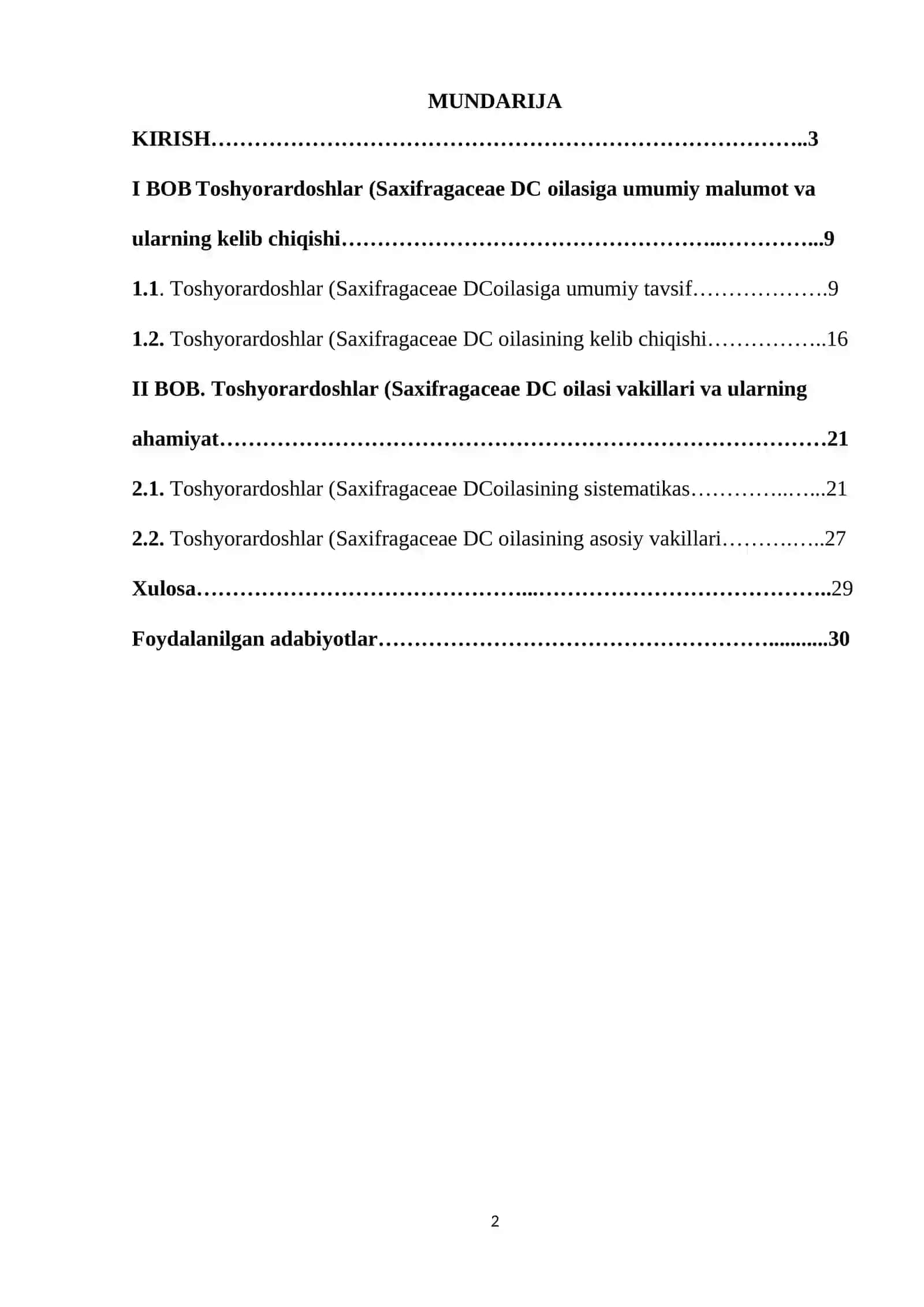 Toshyorardoshlar (Saxifragaceae DCoilasi MAVZUSIDA KURS ISHI 2