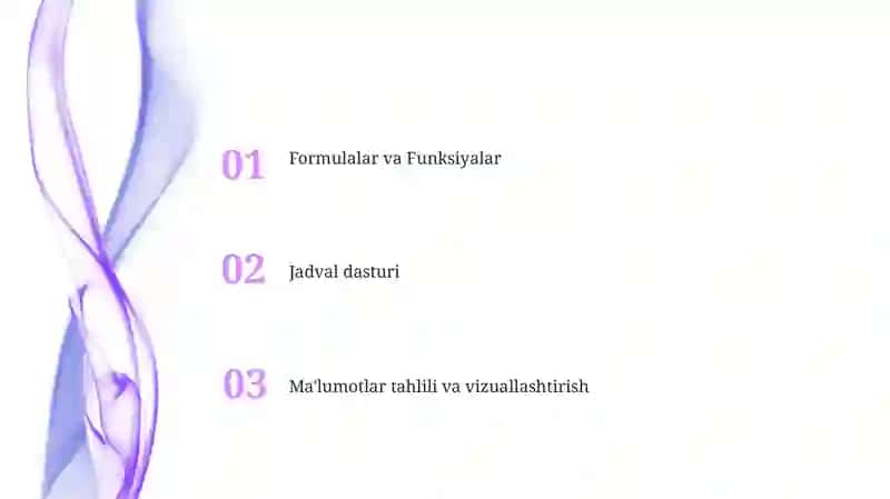 Elektron jadvallar bilan ishlash texnologiyalari 2