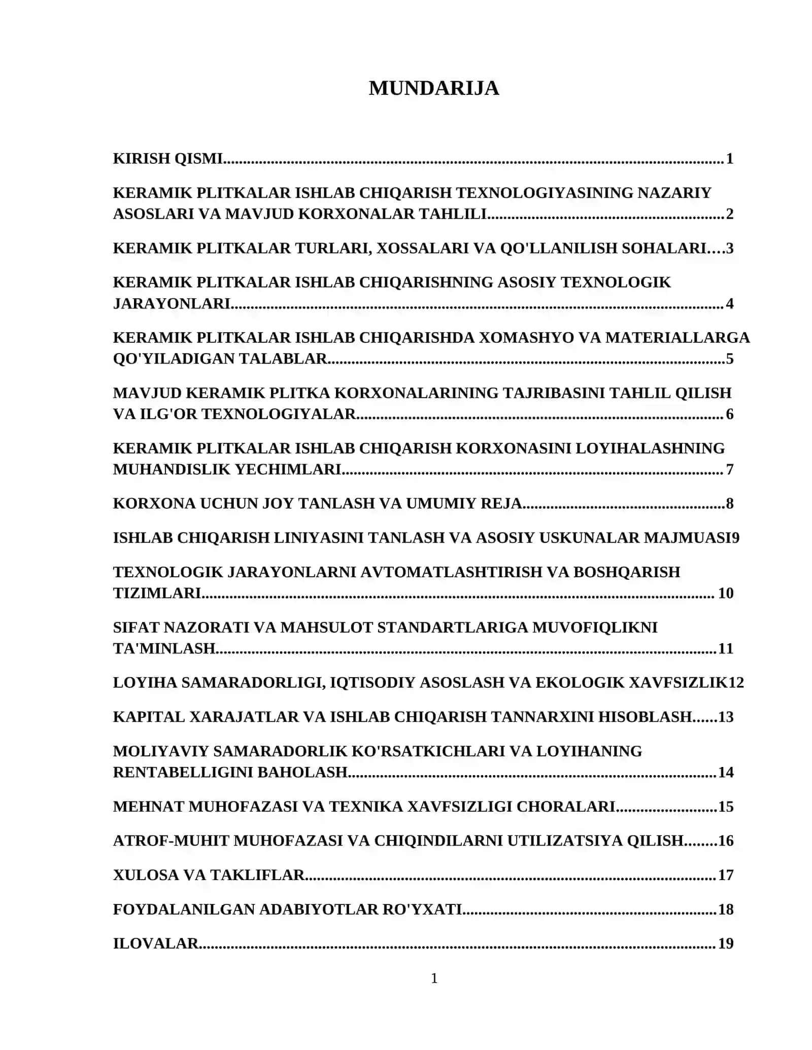 Keramik plitkalar ishlab chiqarish korxonasini loyihalash 2