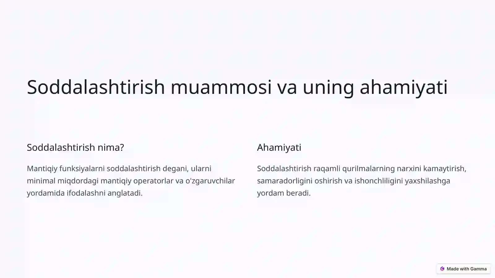 Ko'p darajali mantiqiy funksiyalarni soddalashtirish usullari 2
