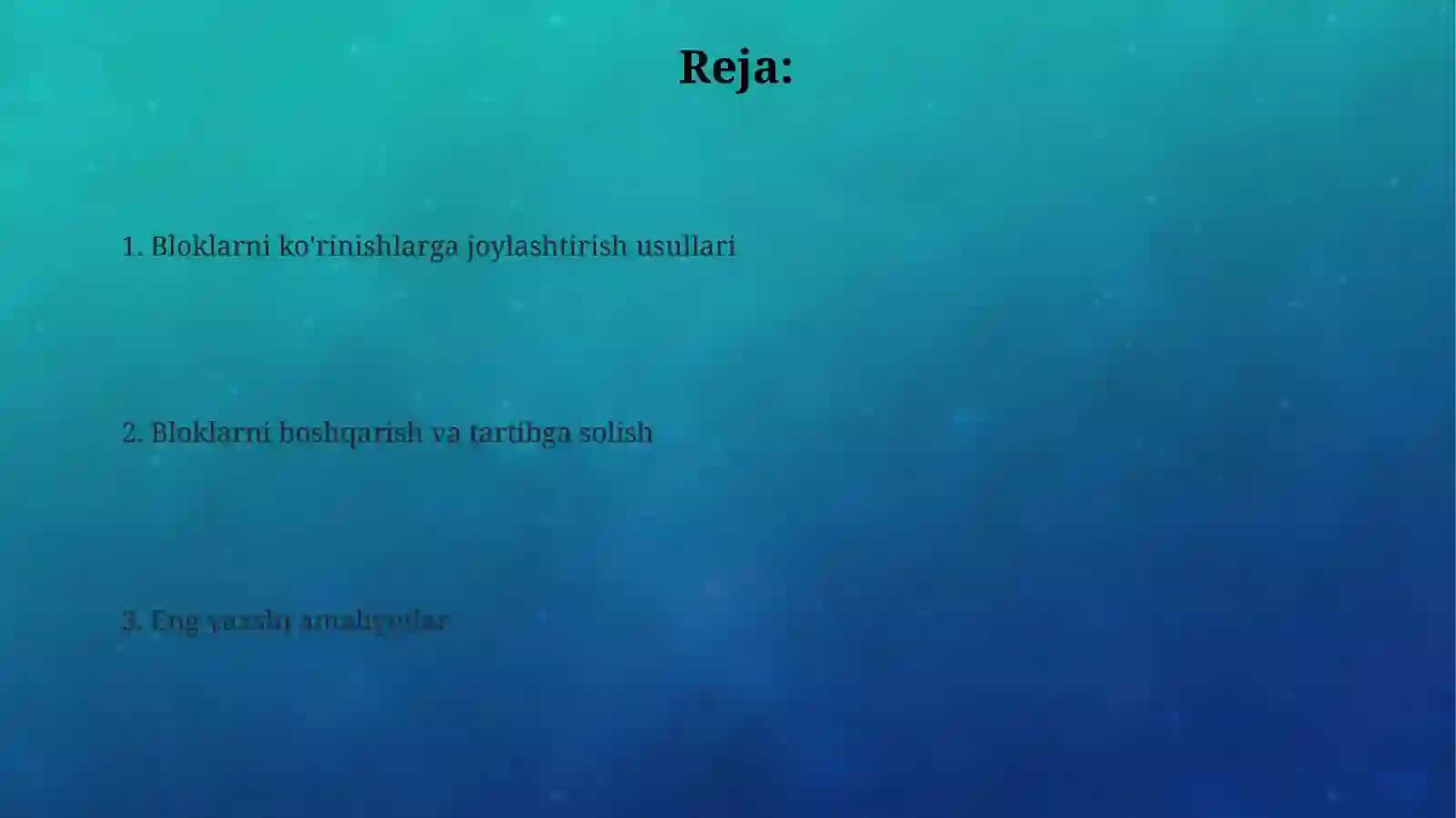 Bloklarni sahifa bo'ylab turlik o'rinishlardan o'natish 2