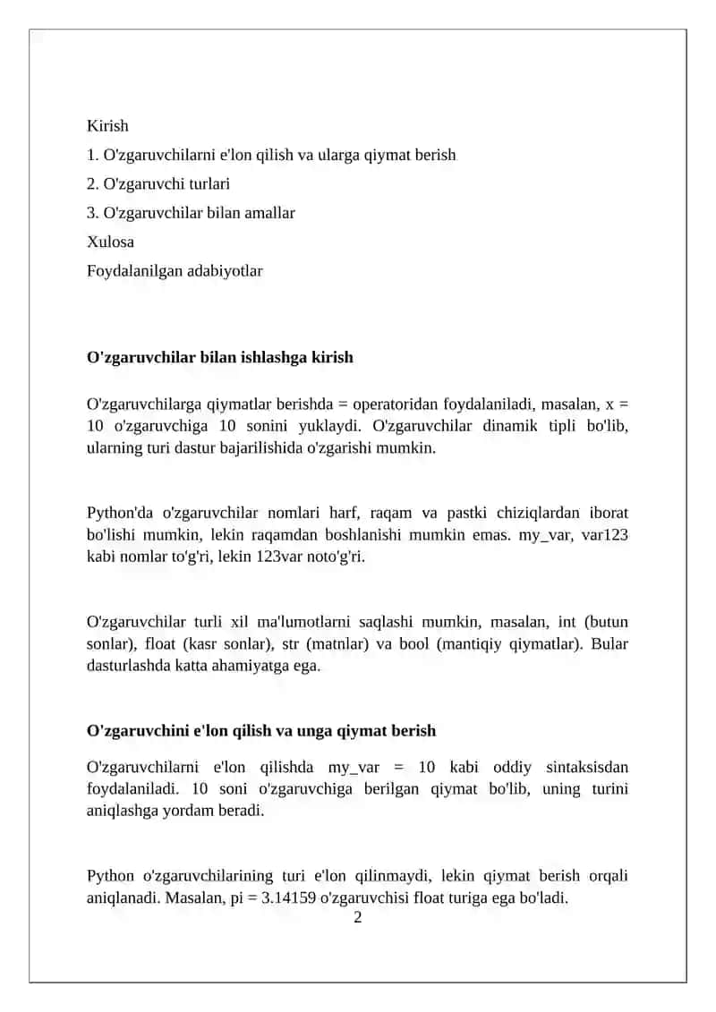 O'zgaruvchilar bilan ishlash 2