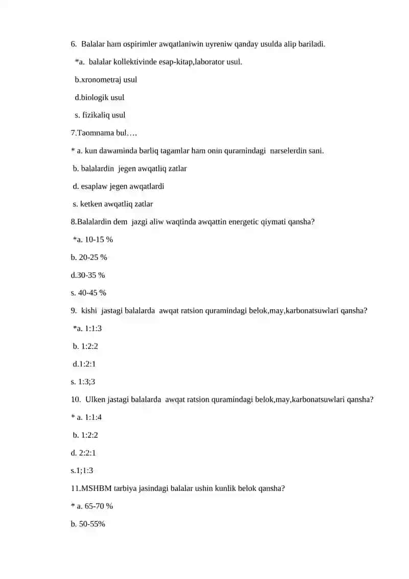 №9 MBM lerinde awqatlaniwga gigienik baha beriw 2