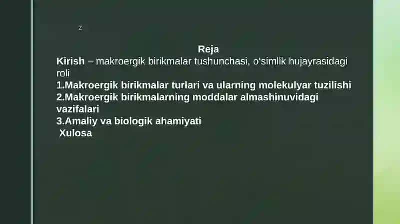 MAKROERGIK BRIKMALAR VA ULARNING MODDALAR ALMASHINUVIDAGI VAZIFASI 2