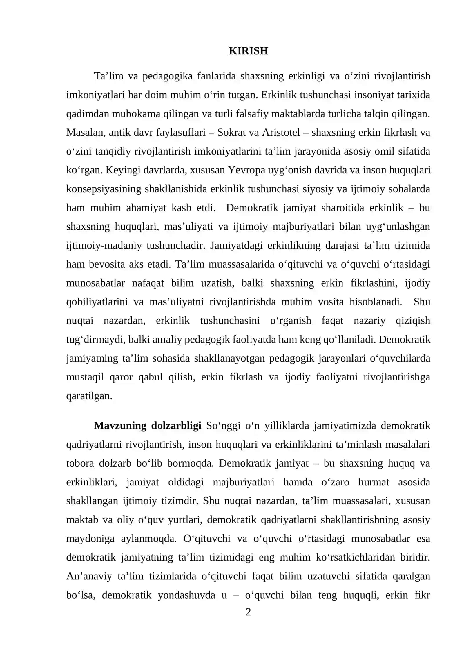 Ta’lim va pedagogika fanlarida shaxsning erkinligi va o‘zini rivojlantirish imkoniyatlari 2