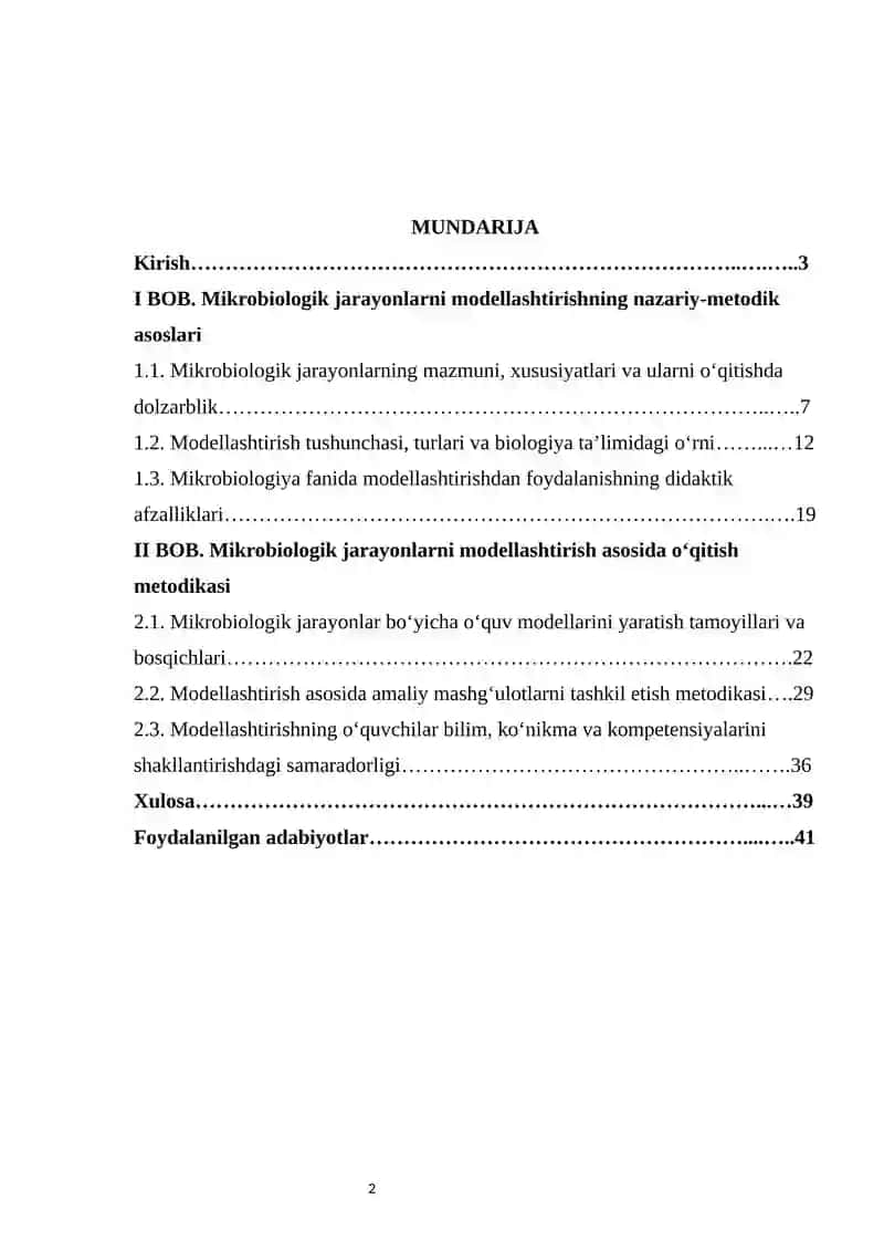 MIKROBIOLOGIK JARAYONLARNI MODELLASHTIRISH ASOSIDA O‘QITISH METODIKASI 2