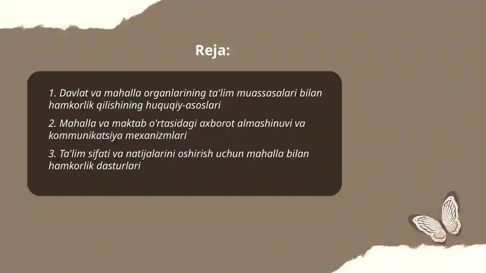 Davlat va mahalla boshqaruv organlari va ta'lim muassasalari hamkorligi 2