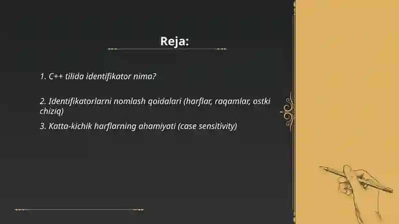 C++tilinde identifikatorlar ha’m gilt sozler 2
