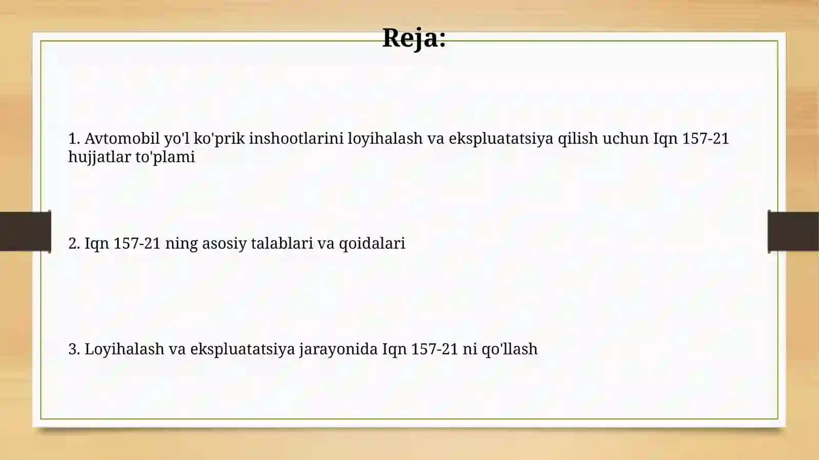 IQN 157-21 Avtomobil yo'l Ko'prik kadastirini ishlab chiqish va yuritish bo'yicha hujjatlar to'plami 2