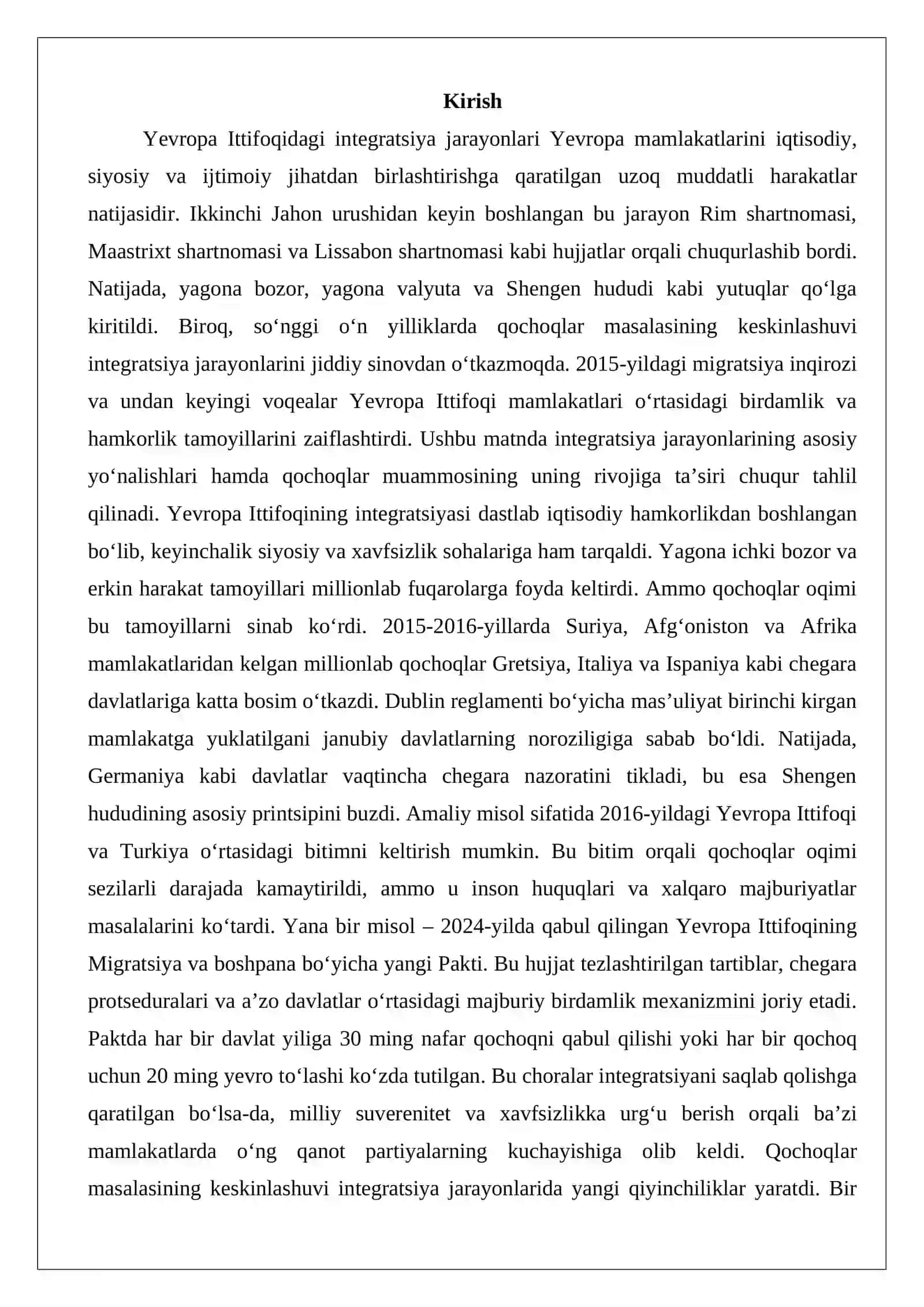 Yevropa Ittifoqidagi integratsiya jarayonlari 2
