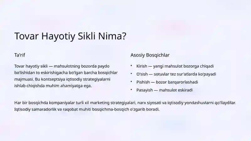 Tovar Hayotiy Siklining Iqtisodiy Tahlili 2