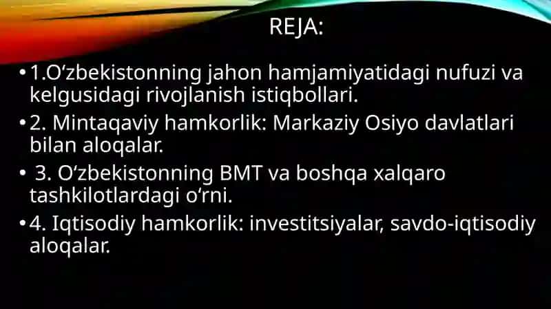 Mustaqilish: O’zbekiston va jahon hamjamiyati 2